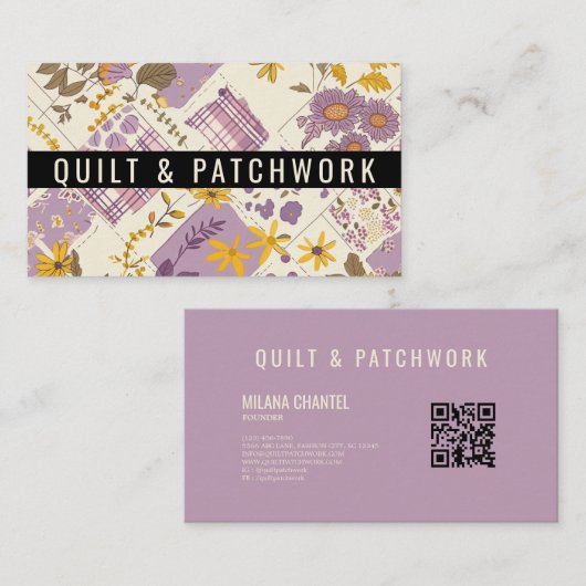 Flieder Gelbe Patchwork-Quilt-Handmade-Kleidung Visitenkarte (Vorne/Hinten)