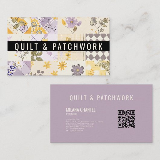 Flieder Gelbe Patchwork-Quilt-Handmade-Kleidung Visitenkarte (Vorne/Hinten)