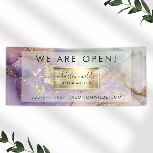 Flieder Glitter Watercolor Faux Gold Salon Eröffnu Banner