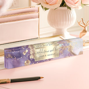 Flieder Glitter Watercolor Faux Goldfolie Namensplakette