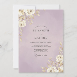 Flieder-Gold-Blatt-Hochzeit Einladung