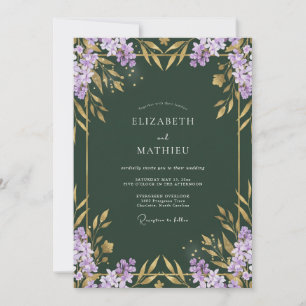 Flieder-Gold-Laub-Hochzeit Einladung