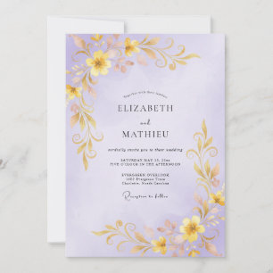 Flieder-Gold-Rebe-Hochzeit Einladung