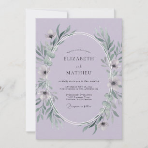 Flieder-Hochzeit mit Blättern Einladung