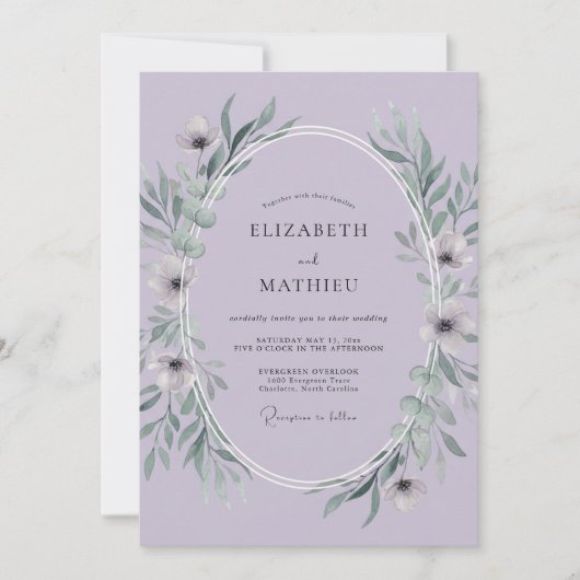 Flieder-Hochzeit mit Blättern Einladung (Vorderseite)