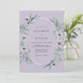 Flieder-Hochzeit mit Blättern Einladung (Stehend Vorderseite)