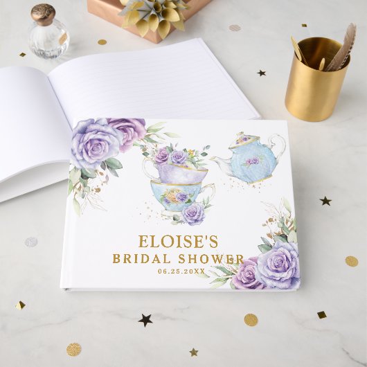 Flieder Hochzeits-Party im Zeichen der lila Fliede Gästebuch (Vorderseite Offen)