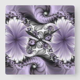 Flieder-Illusion Abstracte Blumen-Fraktal-Kunst Fa Quadratische Wanduhr