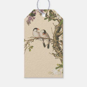 Flieder in Lila und Weiß mit Vogel, chinesisches A Geschenkanhänger