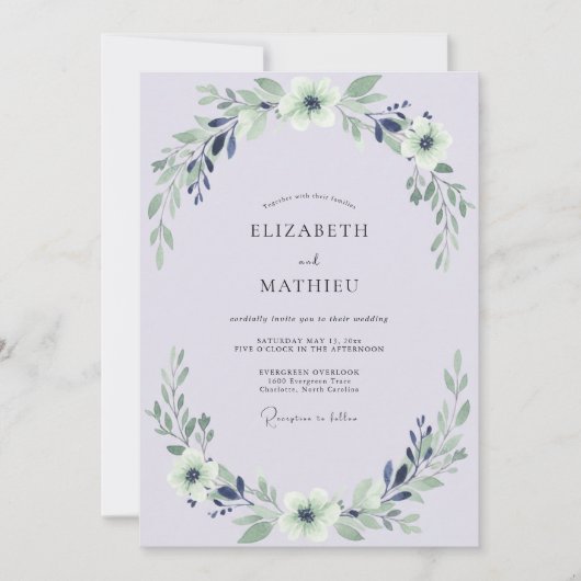 Flieder Indigo Blatt Hochzeit Einladung (Vorderseite)