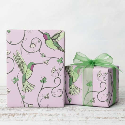Flieder-Kleeblatt-Rebe-Kolibri-Muster Geschenkpapier