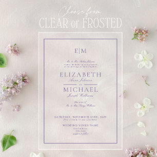 Flieder-Lavendel-Klassische-Script-Monogramm-Hochz Acryleinladungen