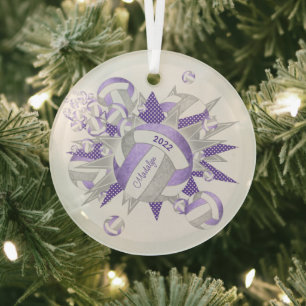 Flieder lila graue Mädchen-Volleybälle und Sterne Ornament Aus Glas