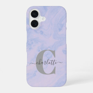 Flieder Lila Marmor Elegant Monogramm Name iPhone 16 Hülle