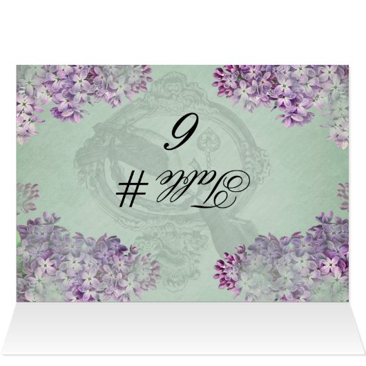 Flieder-Locket kundengebundene Tischnummer-Karten (Innenansicht Horizontal (Oben))