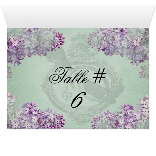 Flieder-Locket kundengebundene Tischnummer-Karten (Innenansicht Horizontal (Unten))