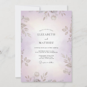 Flieder-Mauve-Goldblatt-Hochzeit Einladung