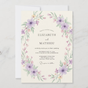 Flieder-Mauve-Kranz-Hochzeit Einladung