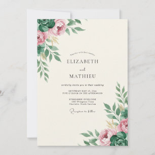 Flieder-Mauve-Olivblatt-Hochzeit Einladung