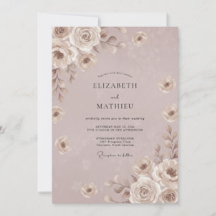 Flieder-Mauve-Taupe-Pfingstrosen-Hochzeit Einladung