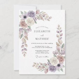 Flieder-Mauve-Taupe-Ranunculus-Eukalyptus-Hochzeit Einladung