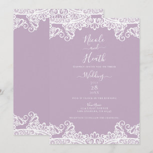 Flieder, Mauve und Weiße Spitze Elegante Hochzeit Einladung