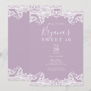Flieder, Mauve und Weiße Spitze Elegante Sweet 16  Einladung