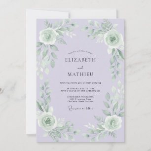 Flieder-Mint-Laub-Grau-Eukalyptus-Hochzeit Einladung