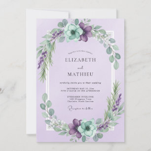 Flieder-Minz-Kranz-Hochzeit Einladung