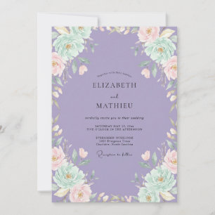 Flieder-Minz-Ranunculus-Sage-Hochzeit Einladung
