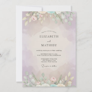 Flieder-Minzfarben Bemalte Hochzeit Einladung
