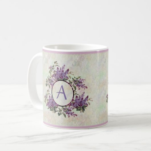 Flieder-Monogramm-PastellmarmorKeramik-Tasse Kaffeetasse (Vorderseite Links)
