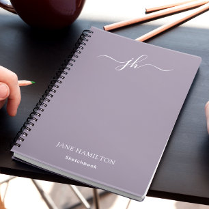 Flieder Monogramm Skizzenbuch mit Namen Notizblock