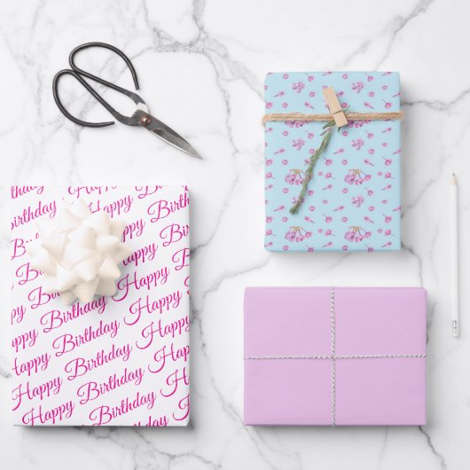 Flieder-Muster Geschenkpapier flaches Set mit 3 Bö (Vorderseite)