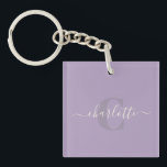 Flieder | Name der Personalisierten Skriptmonogram Schlüsselanhänger<br><div class="desc">Flieder | Personalisiert Script Monogram Name Schlüsselanhänger</div>