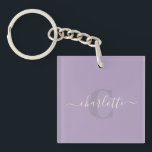Flieder | Name der Personalisierten Skriptmonogram Schlüsselanhänger<br><div class="desc">Flieder | Personalisiert Script Monogram Name Schlüsselanhänger</div>
