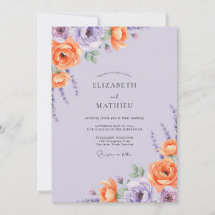 Flieder-Orange bemalte Hochzeit Einladung