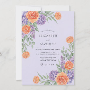 Flieder-Orange-Blüten-Hochzeit Einladung