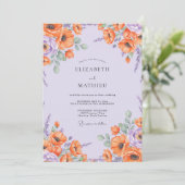 Flieder Orange Mohn Hochzeit Einladung (Stehend Vorderseite)