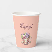 Flieder-Pfirsich-Blumen-Teeparty-Brautjungfern-Ein Pappbecher (Rückseite)