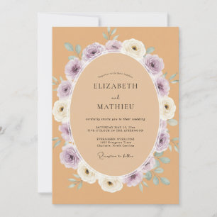 Flieder-Pfirsich-Botanische Aquarell-Hochzeit Einladung