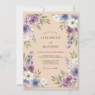Flieder-Pfirsich-Laub-Eukalyptus-Hochzeit Einladung