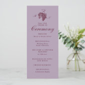 Flieder-Pflaume-Trauben-Monogramm-Hochzeitsprogram Einladung (Stehend Vorderseite)