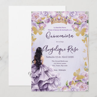 Flieder Prinzessin Schmetterling Quinceanera Einla Einladung