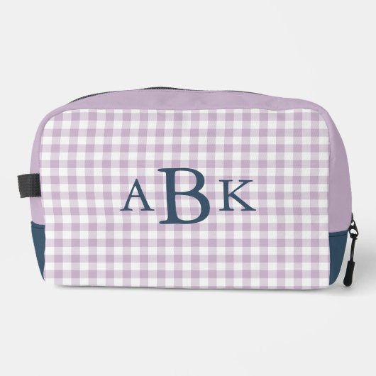 Flieder Purpur Gingham Monogrammiert Waschbeutel (Vorderseite)