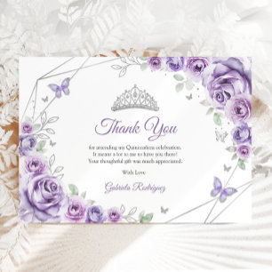 Flieder Purpur Silber Floral Quinceanera Dankeskarte