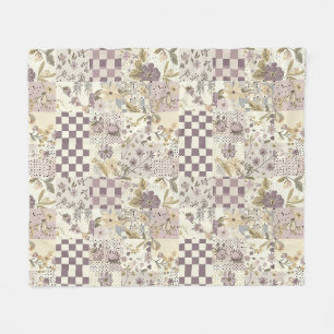 Flieder-Quilt-Patchwork-Gingham-Cottagecore-Blumen Fleecedecke