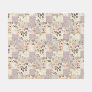 Flieder-Quilt-Patchwork-Gingham-Cottagecore-Blumen Fleecedecke