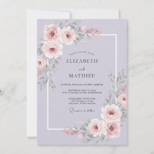 Flieder-Rosa-Pfingstrosen-Hochzeit Einladung