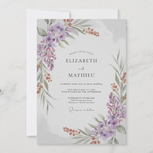 Flieder-Rost-Blatt-Hochzeit Einladung (Vorderseite)